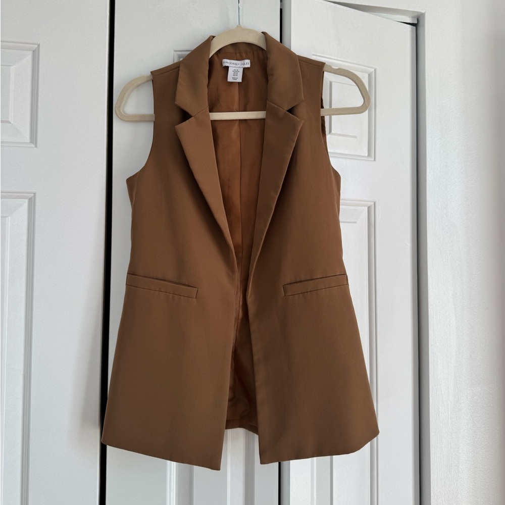 Brown Sleeveless Blazer Vest